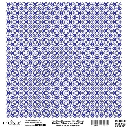 Modern Ethnic Square Decoupage Rice Paper Blue MESB-02 30X30