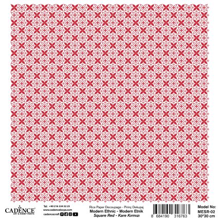 Modern Ethnic Square Decoupage Rice Paper Red MESR-02 30X30